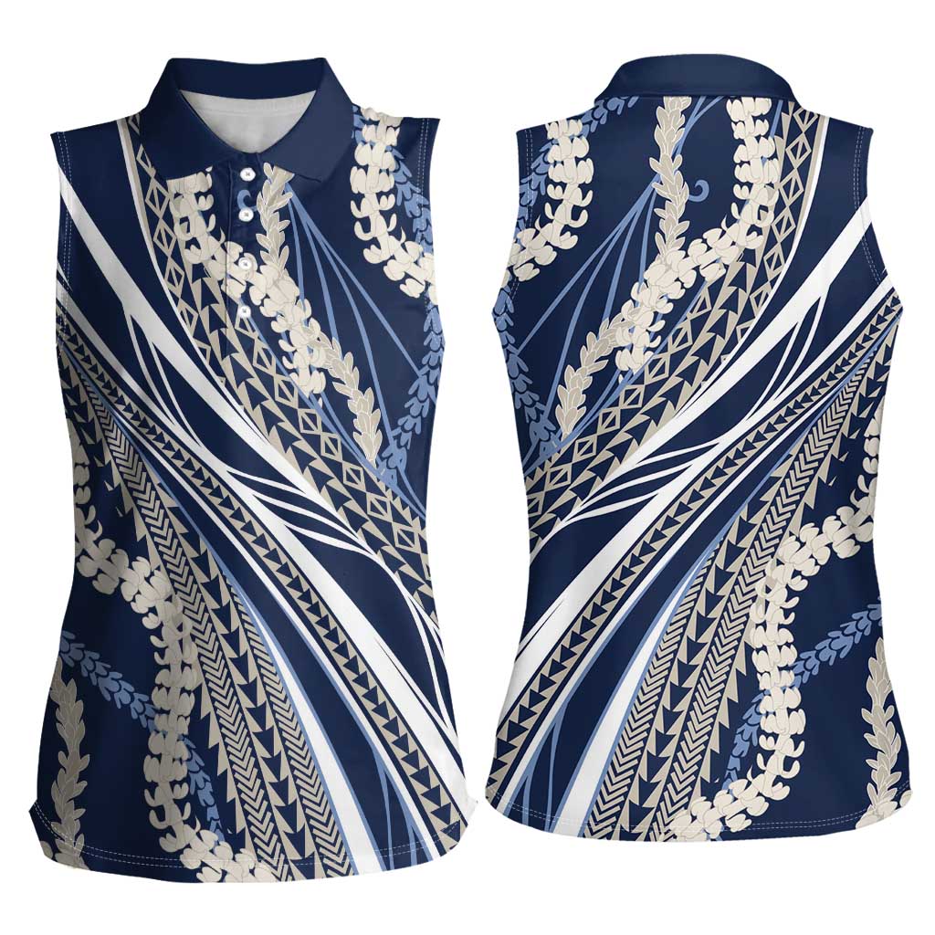 Polynesian Puakeniken Pikake Twisted Lei Women Sleeveless Polo Shirt Navy Blue LT7 - Polynesian Pride