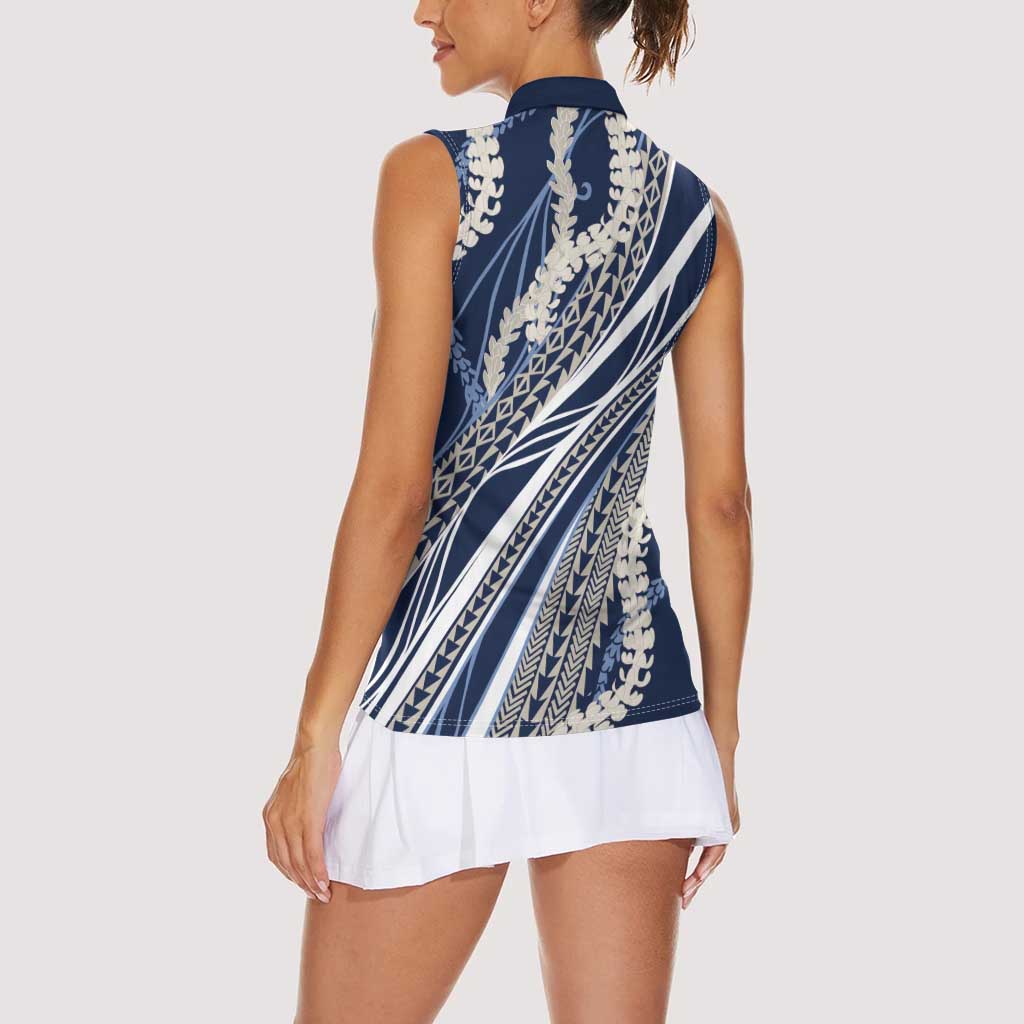 Polynesian Puakeniken Pikake Twisted Lei Women Sleeveless Polo Shirt Navy Blue LT7 - Polynesian Pride