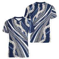 Polynesian Puakeniken Pikake Twisted Lei Women V-Neck T-Shirt Navy Blue LT7 - Polynesian Pride