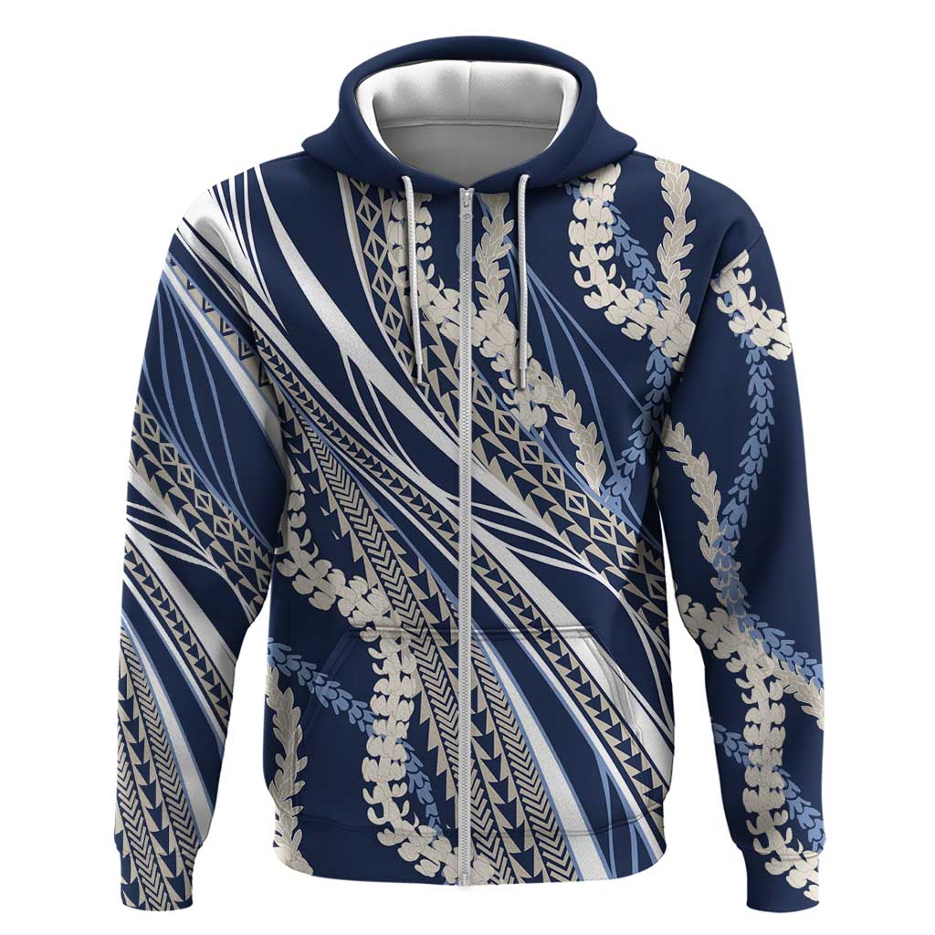 Polynesian Puakeniken Pikake Twisted Lei Zip Hoodie Navy Blue LT7 Zip Hoodie Navy Blue - Polynesian Pride