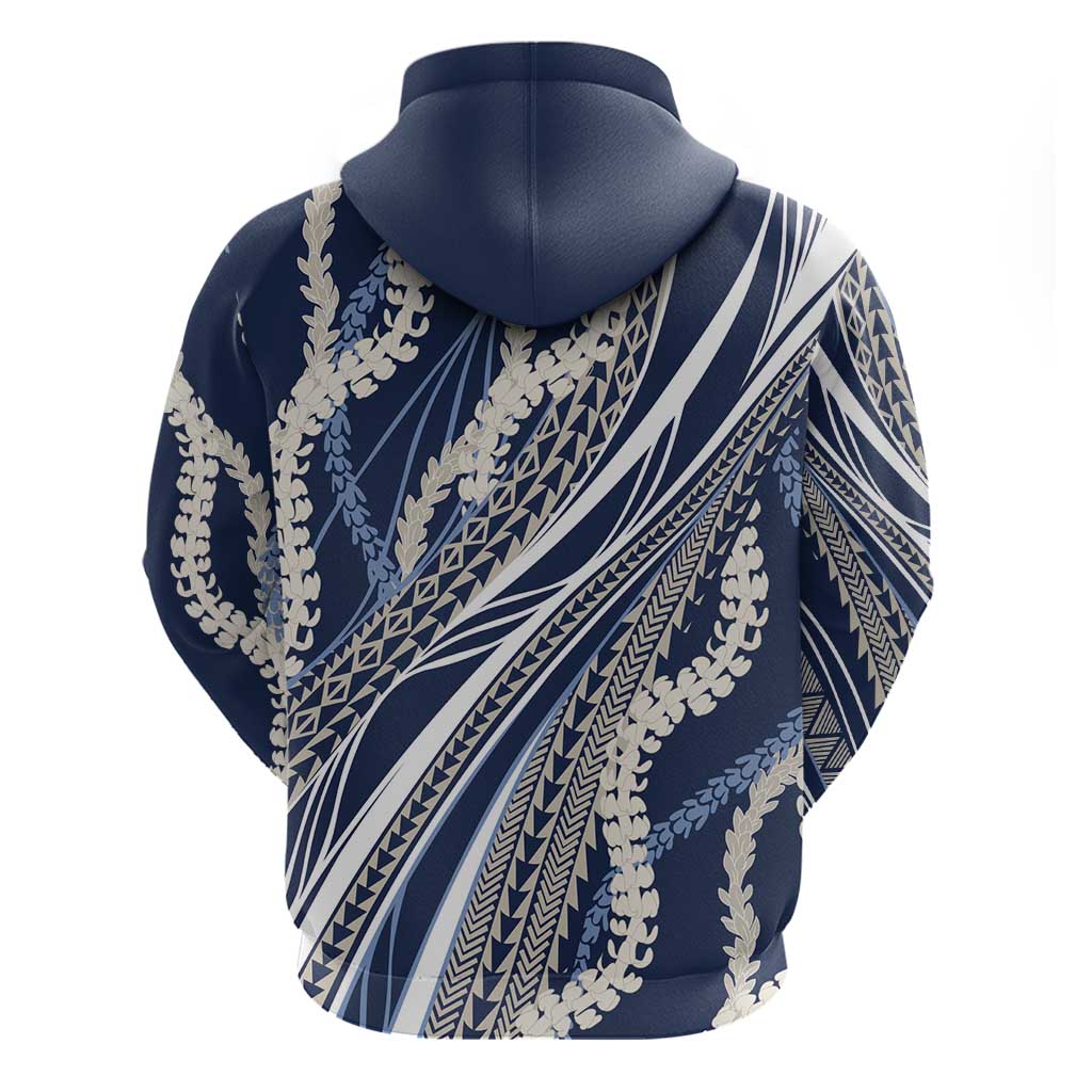 Polynesian Puakeniken Pikake Twisted Lei Zip Hoodie Navy Blue LT7 - Polynesian Pride