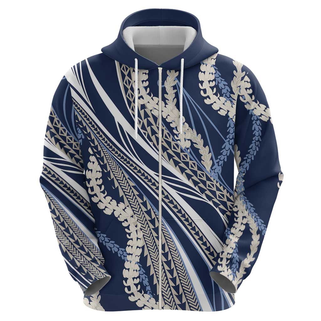 Polynesian Puakeniken Pikake Twisted Lei Zip Hoodie Navy Blue LT7 - Polynesian Pride