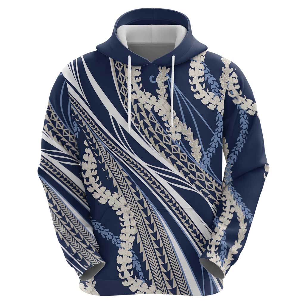 Polynesian Puakeniken Pikake Twisted Lei Zip Hoodie Navy Blue LT7 - Polynesian Pride