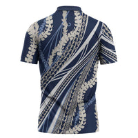 Polynesian Puakeniken Pikake Twisted Lei Zipper Polo Shirt Navy Blue LT7 - Polynesian Pride