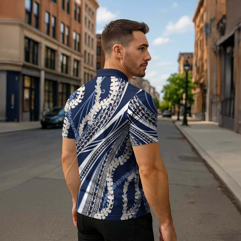 Polynesian Puakeniken Pikake Twisted Lei Zipper Polo Shirt Navy Blue LT7 - Polynesian Pride