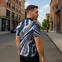 Polynesian Puakeniken Pikake Twisted Lei Zipper Polo Shirt Navy Blue LT7 - Polynesian Pride