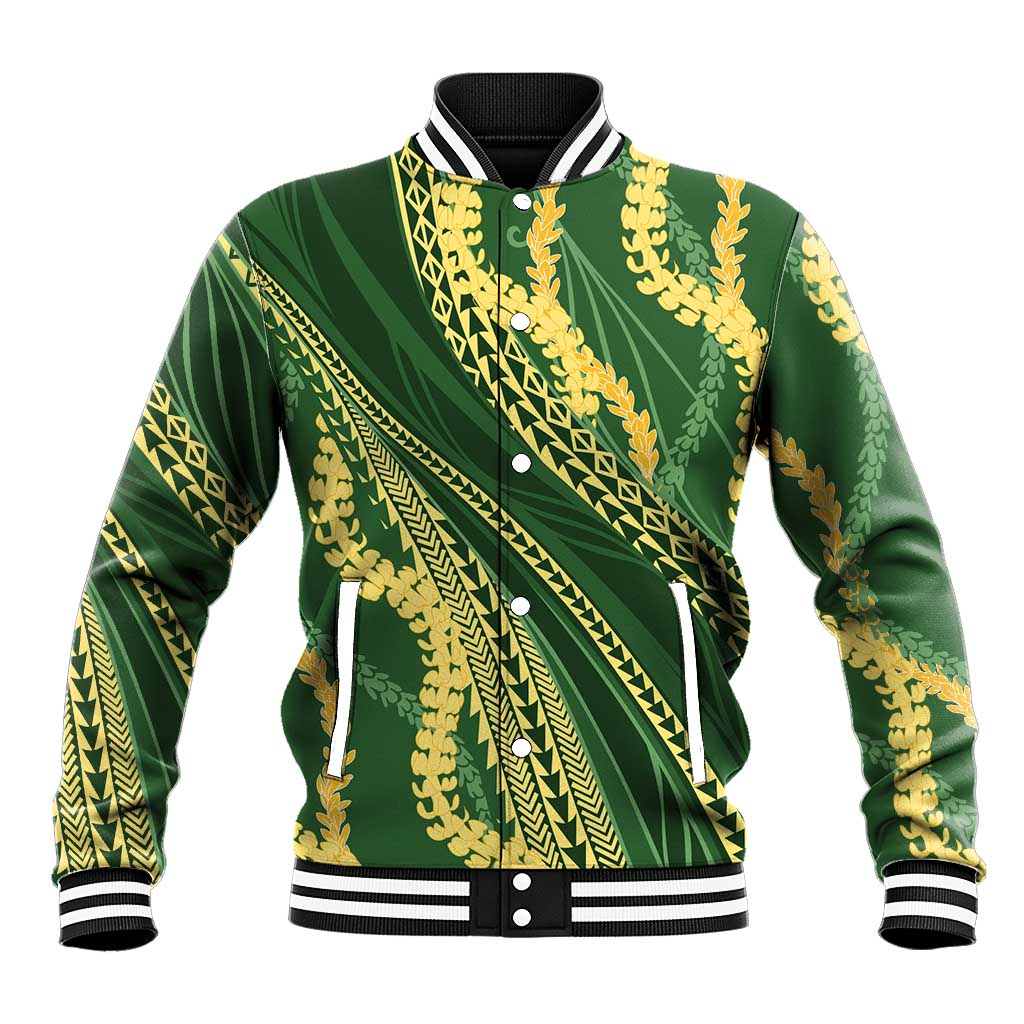 Polynesian Puakeniken Pikake Twisted Lei Baseball Jacket Emerald LT7 Unisex Emerald - Polynesian Pride