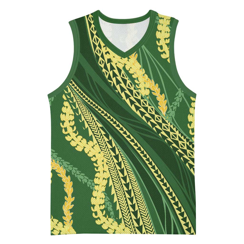 Polynesian Puakeniken Pikake Twisted Lei Basketball Jersey Emerald LT7 Unisex Emerald - Polynesian Pride