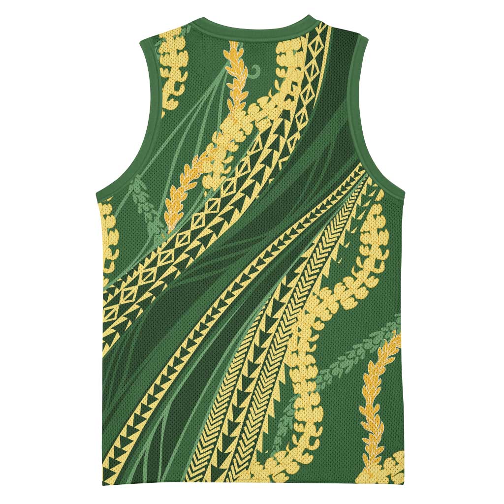 Polynesian Puakeniken Pikake Twisted Lei Basketball Jersey Emerald LT7 - Polynesian Pride