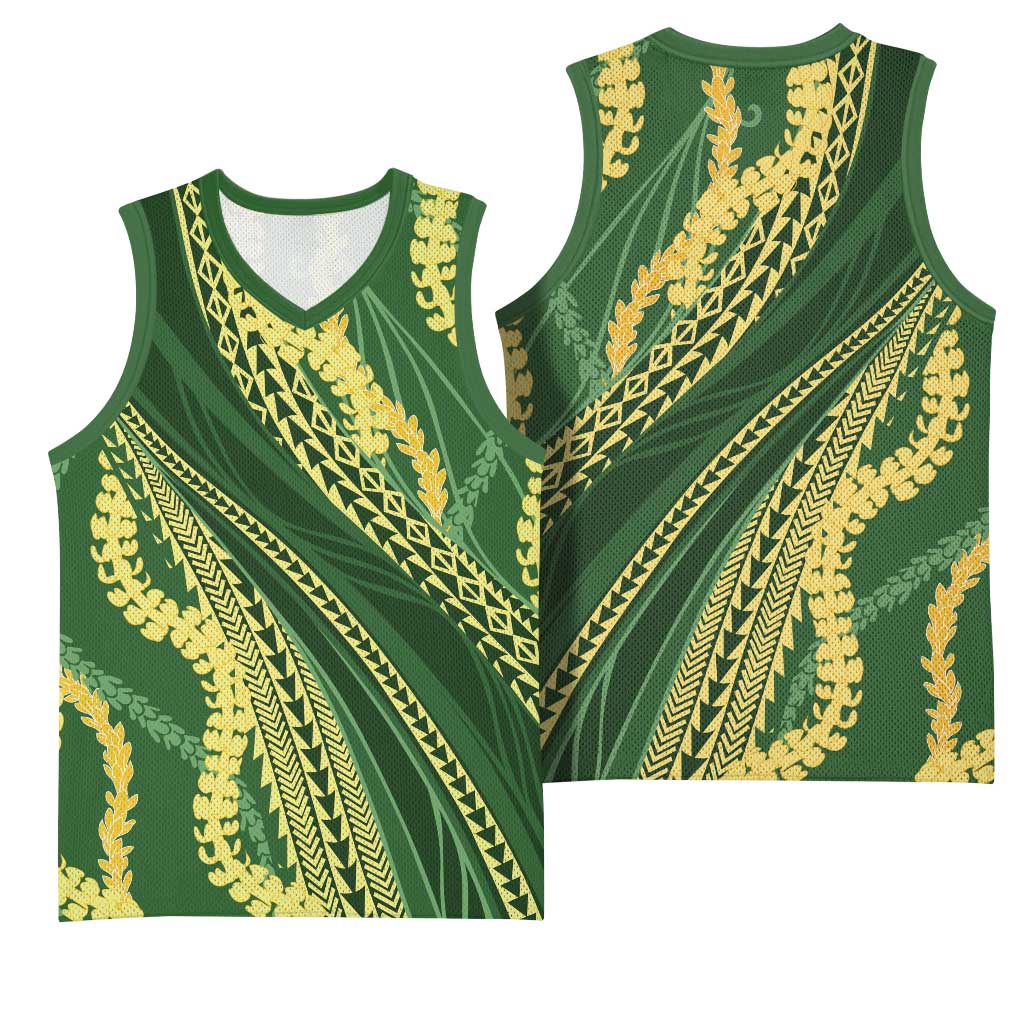 Polynesian Puakeniken Pikake Twisted Lei Basketball Jersey Emerald LT7 - Polynesian Pride