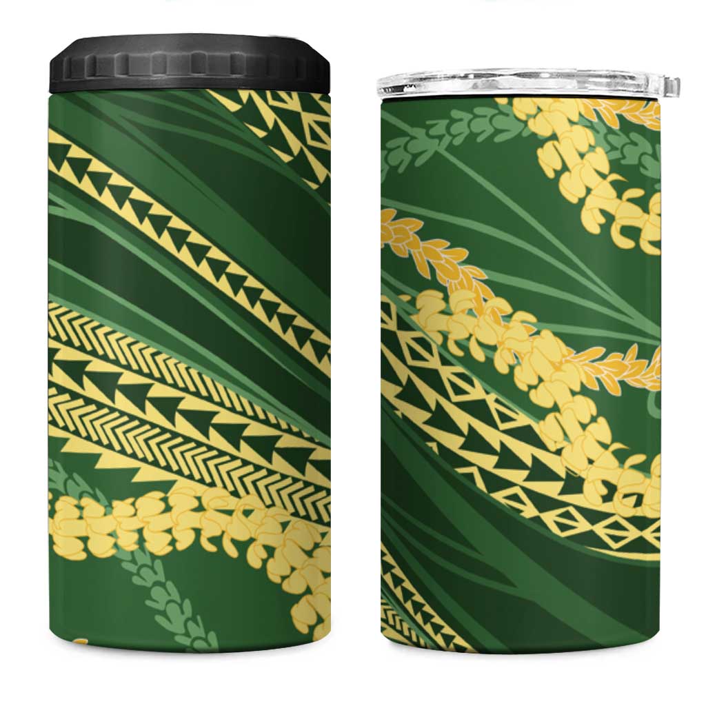 Polynesian Puakeniken Pikake Twisted Lei 4 in 1 Can Cooler Tumbler Emerald LT7 One Size: 16 oz Emerald - Polynesian Pride
