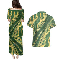 Polynesian Puakeniken Pikake Twisted Lei Couples Matching Puletasi and Hawaiian Shirt Emerald LT7 - Polynesian Pride