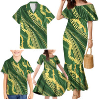Polynesian Puakeniken Pikake Twisted Lei Family Matching Mermaid Dress and Hawaiian Shirt Emerald - Polynesian Pride