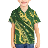 Polynesian Puakeniken Pikake Twisted Lei Family Matching Off Shoulder Short Dress and Hawaiian Shirt Emerald - Polynesian Pride
