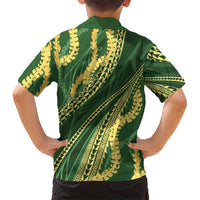Polynesian Puakeniken Pikake Twisted Lei Family Matching Puletasi and Hawaiian Shirt Emerald - Polynesian Pride
