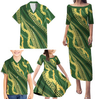 Polynesian Puakeniken Pikake Twisted Lei Family Matching Puletasi and Hawaiian Shirt Emerald - Polynesian Pride