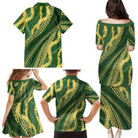 Polynesian Puakeniken Pikake Twisted Lei Family Matching Puletasi and Hawaiian Shirt Emerald - Polynesian Pride