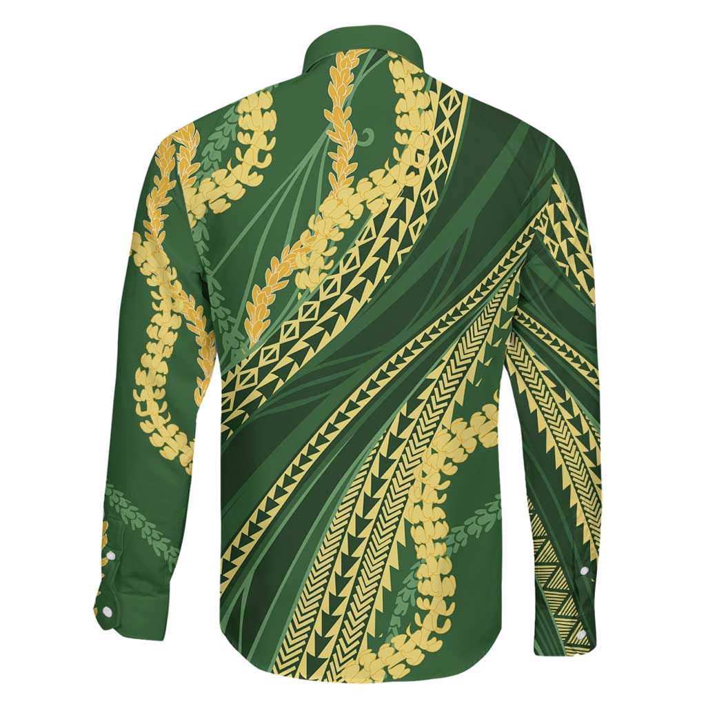 Polynesian Puakeniken Pikake Twisted Lei Family Matching Puletasi and Hawaiian Shirt Emerald - Polynesian Pride
