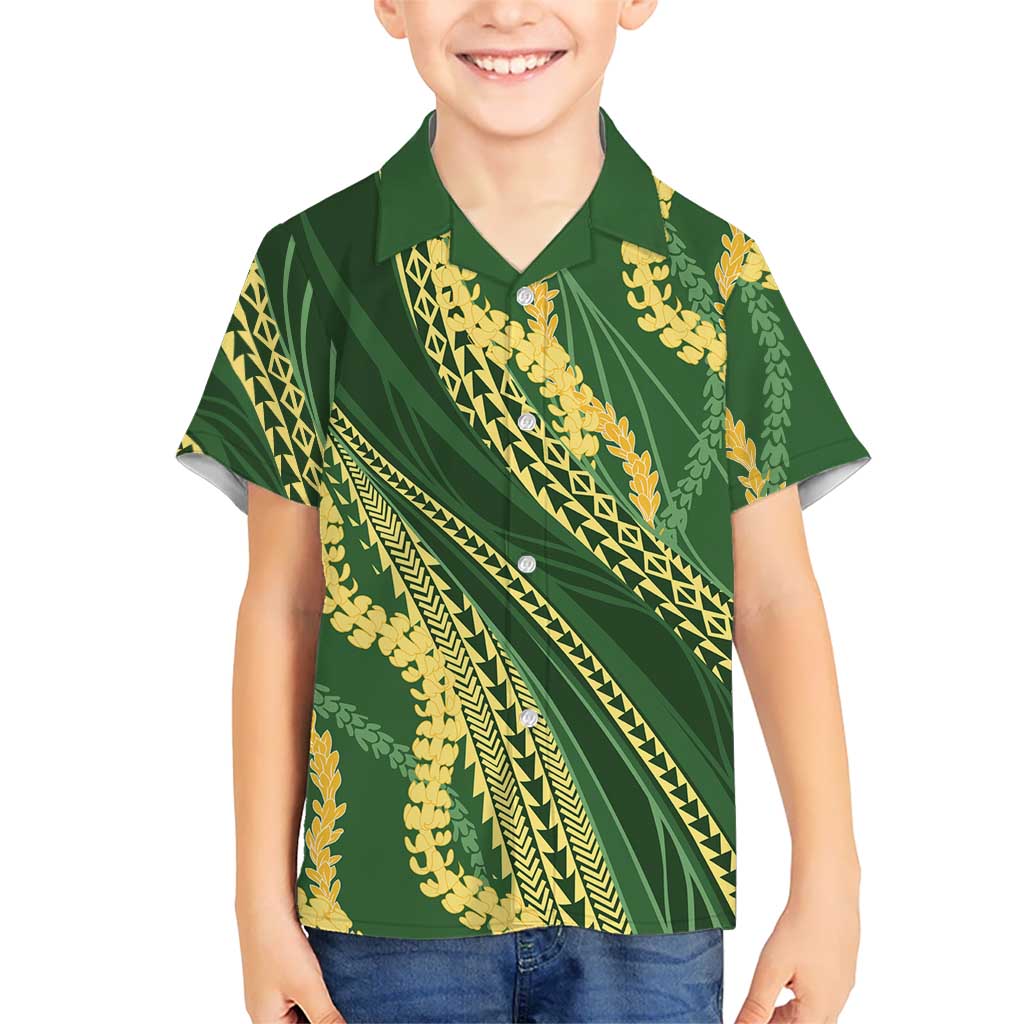Polynesian Puakeniken Pikake Twisted Lei Family Matching Puletasi and Hawaiian Shirt Emerald - Polynesian Pride