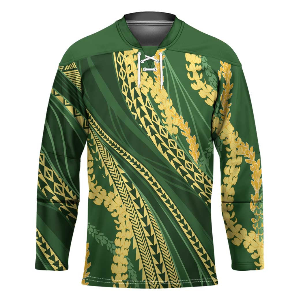 Polynesian Puakeniken Pikake Twisted Lei Hockey Jersey Emerald - Polynesian Pride