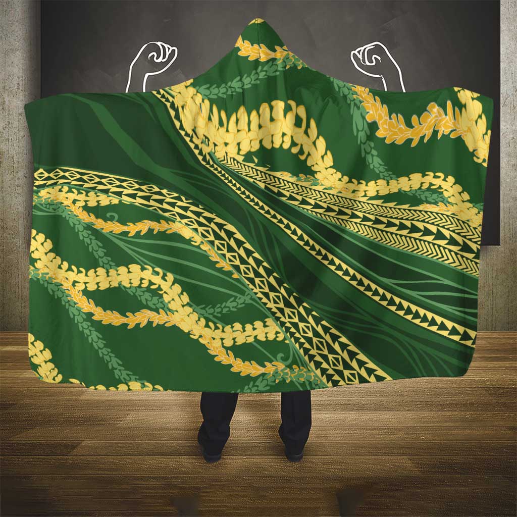 Polynesian Puakeniken Pikake Twisted Lei Hooded Blanket Emerald LT7 - Polynesian Pride