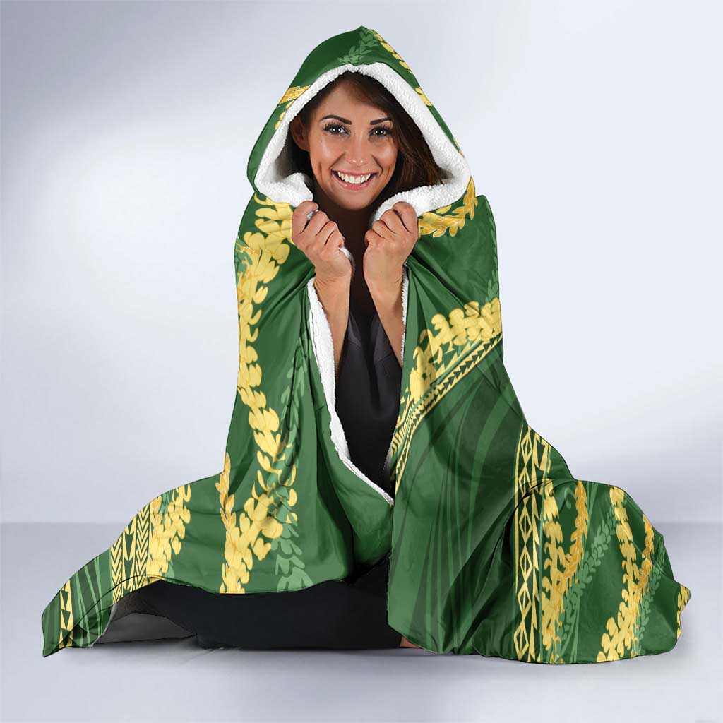 Polynesian Puakeniken Pikake Twisted Lei Hooded Blanket Emerald LT7 - Polynesian Pride