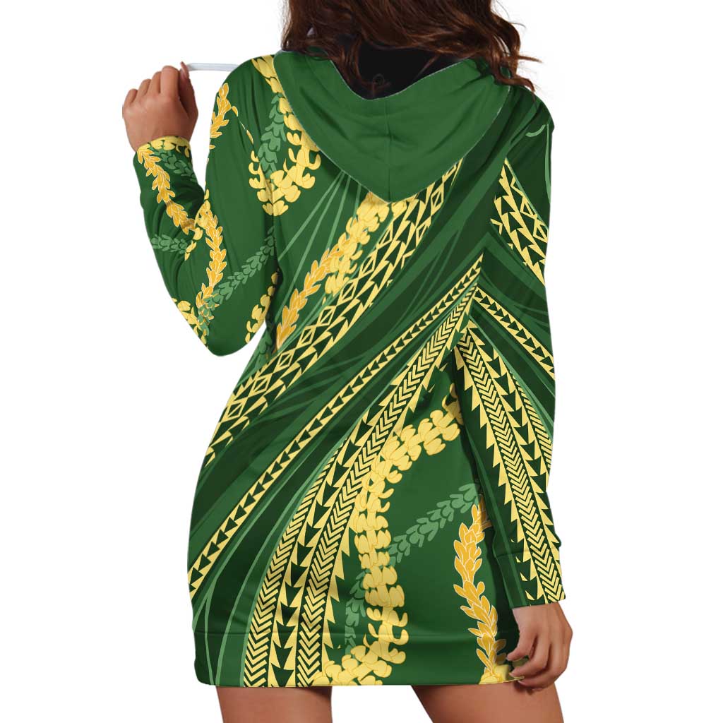 Polynesian Puakeniken Pikake Twisted Lei Hoodie Dress Emerald - Polynesian Pride