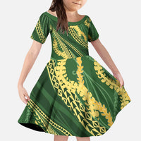 Polynesian Puakeniken Pikake Twisted Lei Kid Short Sleeve Dress Emerald LT7 KID Emerald - Polynesian Pride