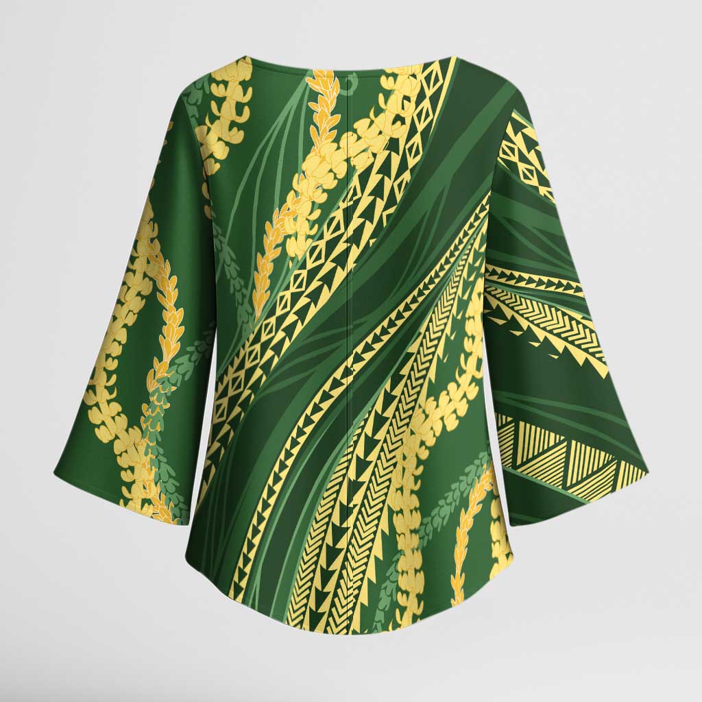 Polynesian Puakeniken Pikake Twisted Lei Kimono Sleeve Blouse Emerald LT7 - Polynesian Pride