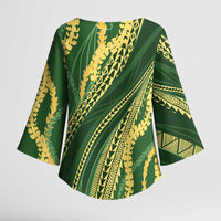 Polynesian Puakeniken Pikake Twisted Lei Kimono Sleeve Blouse Emerald LT7 - Polynesian Pride