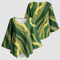 Polynesian Puakeniken Pikake Twisted Lei Kimono Sleeve Blouse Emerald LT7 - Polynesian Pride
