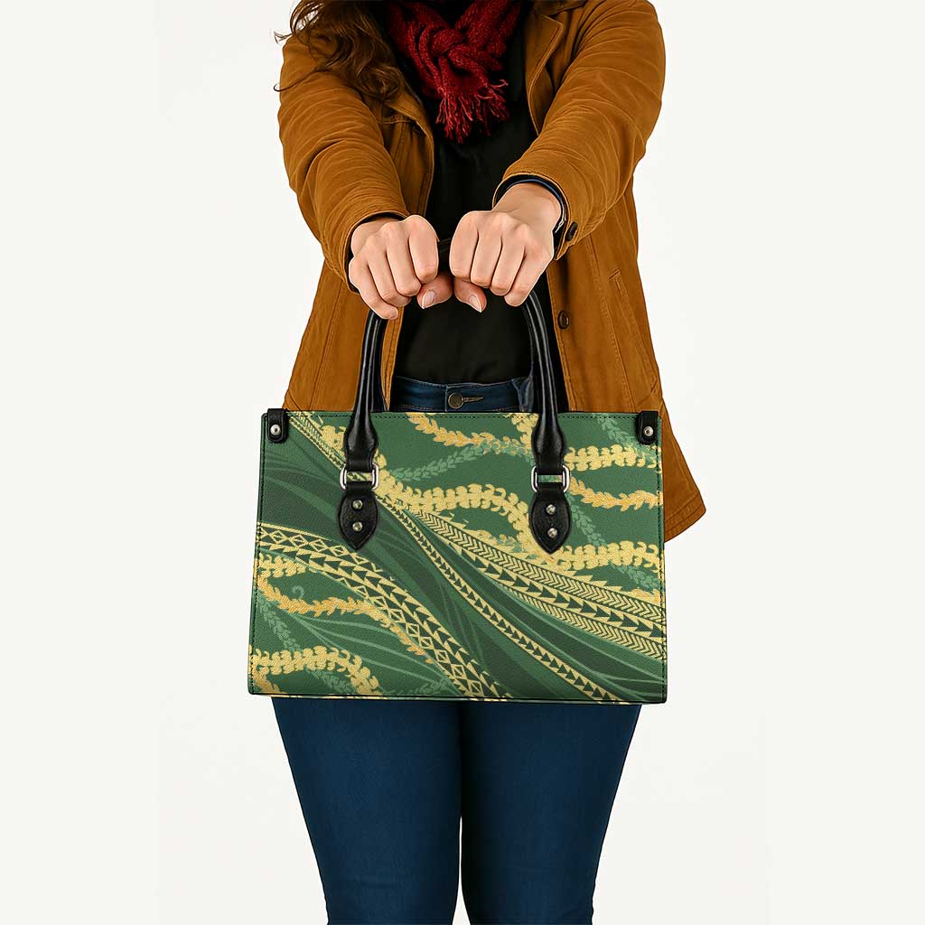 Polynesian Puakeniken Pikake Twisted Lei Leather Bag Emerald LT7 - Polynesian Pride