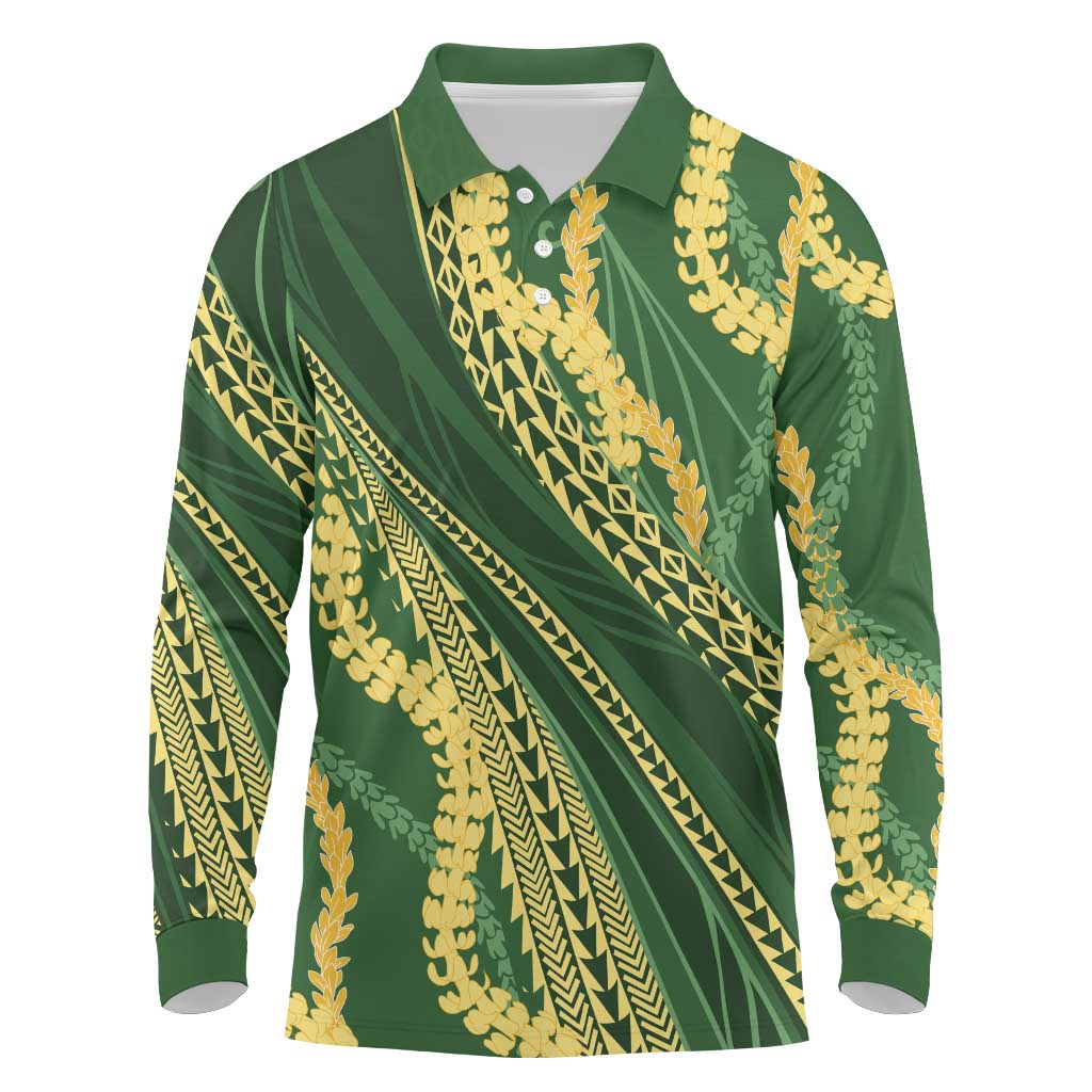 Polynesian Puakeniken Pikake Twisted Lei Long Sleeve Polo Shirt Emerald LT7 Emerald - Polynesian Pride