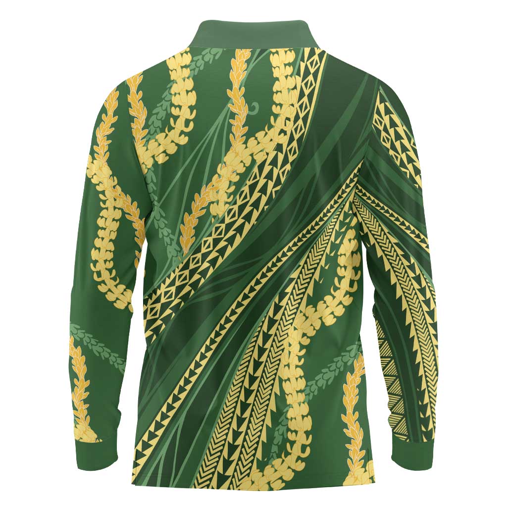 Polynesian Puakeniken Pikake Twisted Lei Long Sleeve Polo Shirt Emerald LT7 - Polynesian Pride