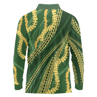 Polynesian Puakeniken Pikake Twisted Lei Long Sleeve Polo Shirt Emerald LT7 - Polynesian Pride