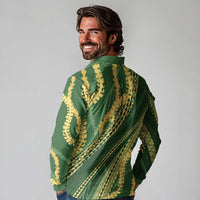 Polynesian Puakeniken Pikake Twisted Lei Long Sleeve Polo Shirt Emerald LT7 - Polynesian Pride