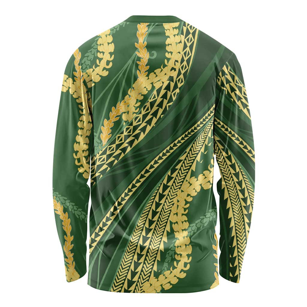 Polynesian Puakeniken Pikake Twisted Lei Long Sleeve Shirt Emerald LT7 - Polynesian Pride