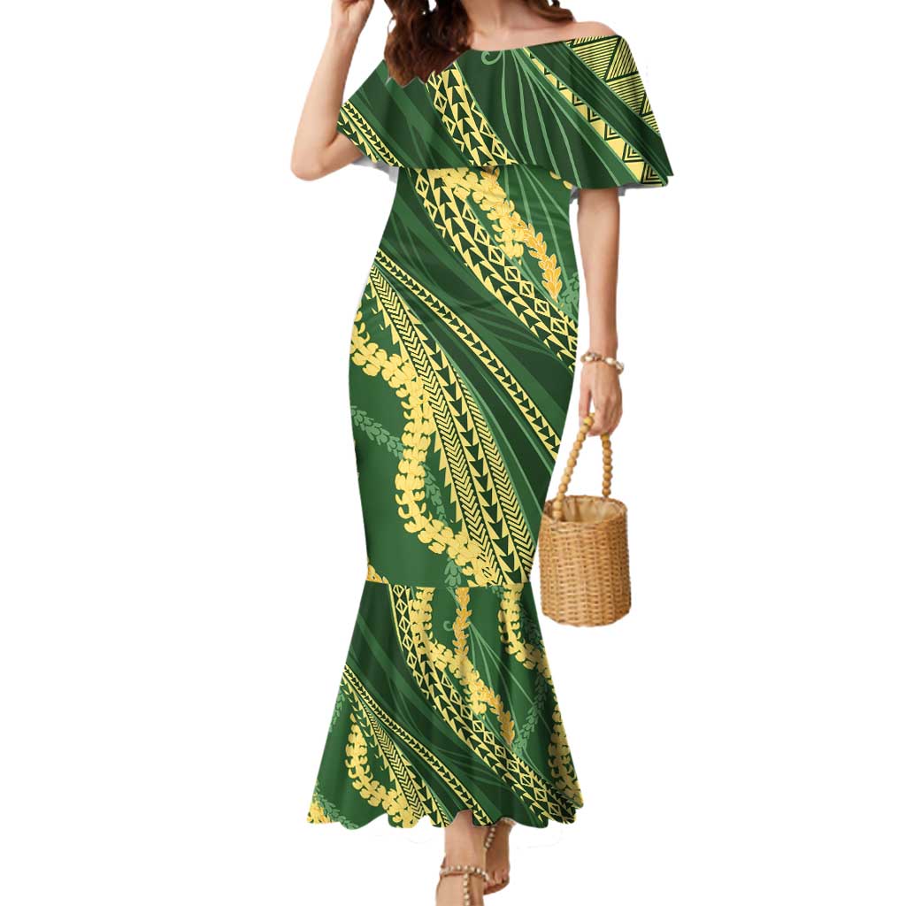 Polynesian Puakeniken Pikake Twisted Lei Mermaid Dress Emerald LT7 Women Emerald - Polynesian Pride