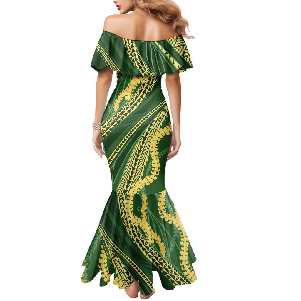 Polynesian Puakeniken Pikake Twisted Lei Mermaid Dress Emerald LT7 - Polynesian Pride