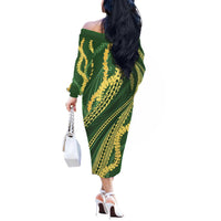 Polynesian Puakeniken Pikake Twisted Lei Off The Shoulder Long Sleeve Dress Emerald LT7 - Polynesian Pride