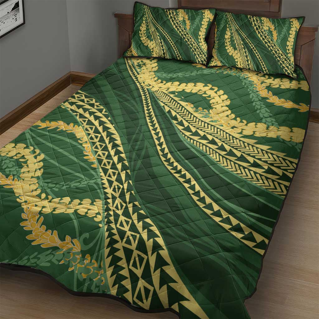 Polynesian Puakeniken Pikake Twisted Lei Quilt Bed Set Emerald - Polynesian Pride