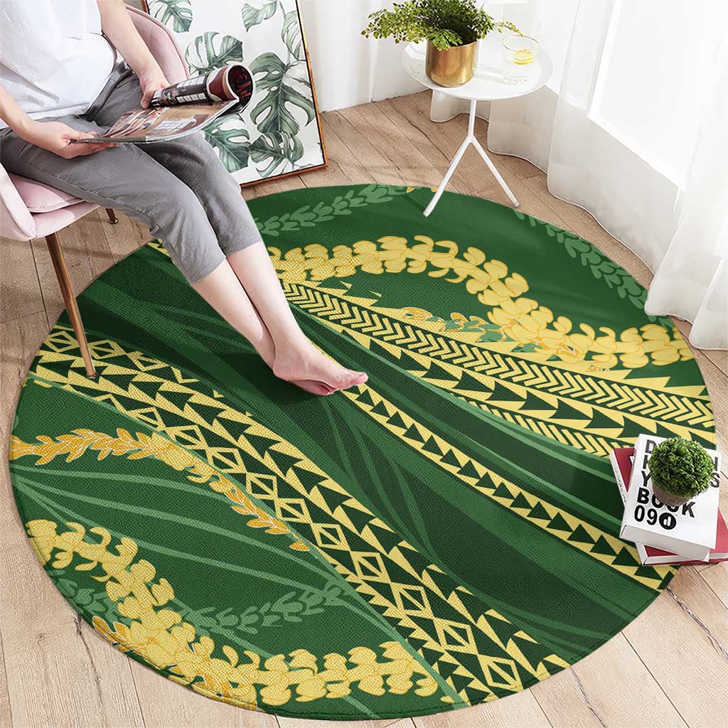 Polynesian Puakeniken Pikake Twisted Lei Round Carpet Emerald - Polynesian Pride