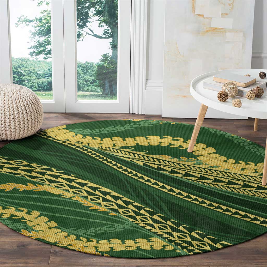 Polynesian Puakeniken Pikake Twisted Lei Round Carpet Emerald - Polynesian Pride