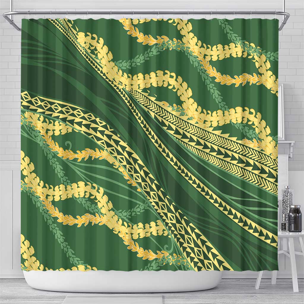 Polynesian Puakeniken Pikake Twisted Lei Shower Curtain Emerald - Polynesian Pride