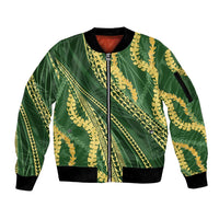 Polynesian Puakeniken Pikake Twisted Lei Sleeve Zip Bomber Jacket Emerald LT7 Unisex Emerald - Polynesian Pride
