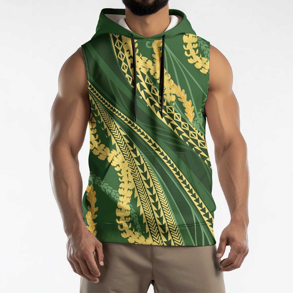Polynesian Puakeniken Pikake Twisted Lei Sleeveless Hoodie Emerald LT7 - Polynesian Pride
