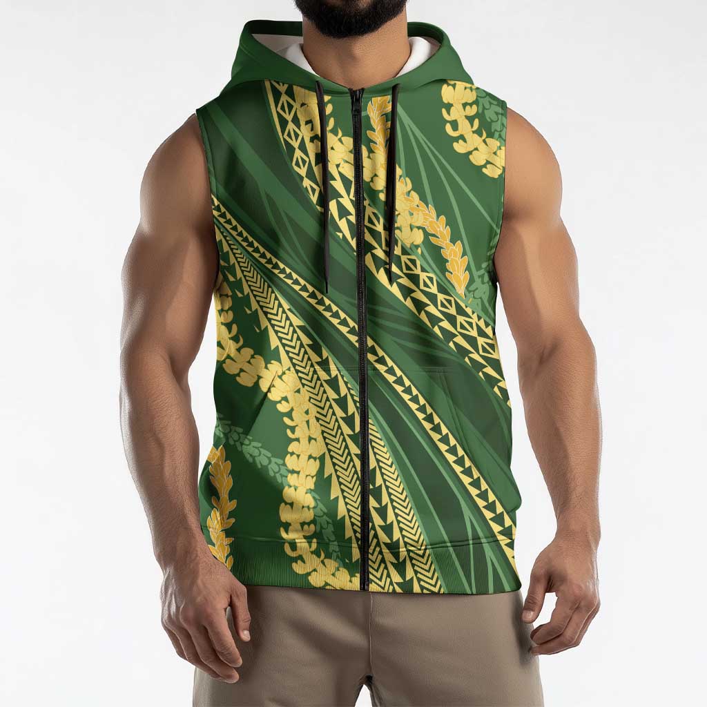Polynesian Puakeniken Pikake Twisted Lei Sleeveless Zip Hoodie Emerald LT7 - Polynesian Pride