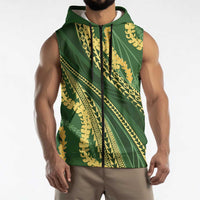 Polynesian Puakeniken Pikake Twisted Lei Sleeveless Zip Hoodie Emerald LT7 - Polynesian Pride
