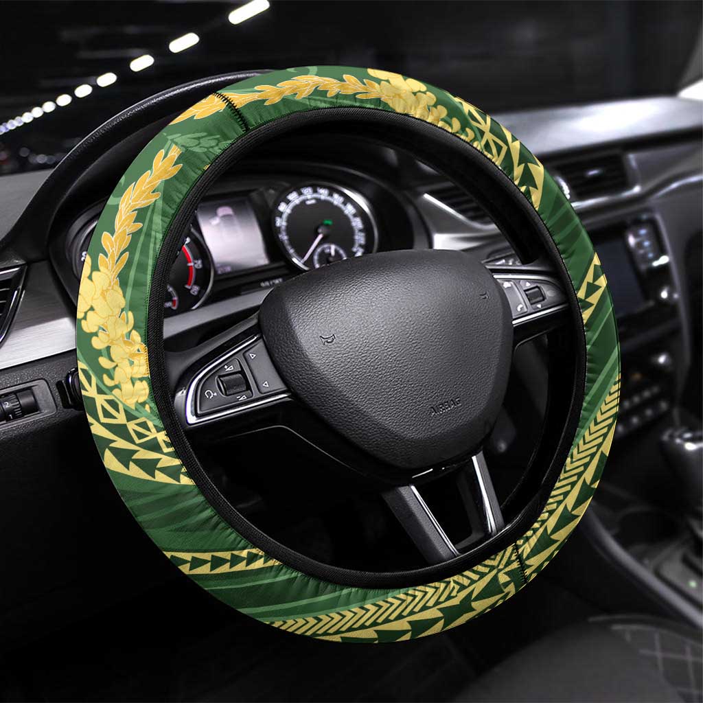Polynesian Puakeniken Pikake Twisted Lei Steering Wheel Cover Emerald - Polynesian Pride