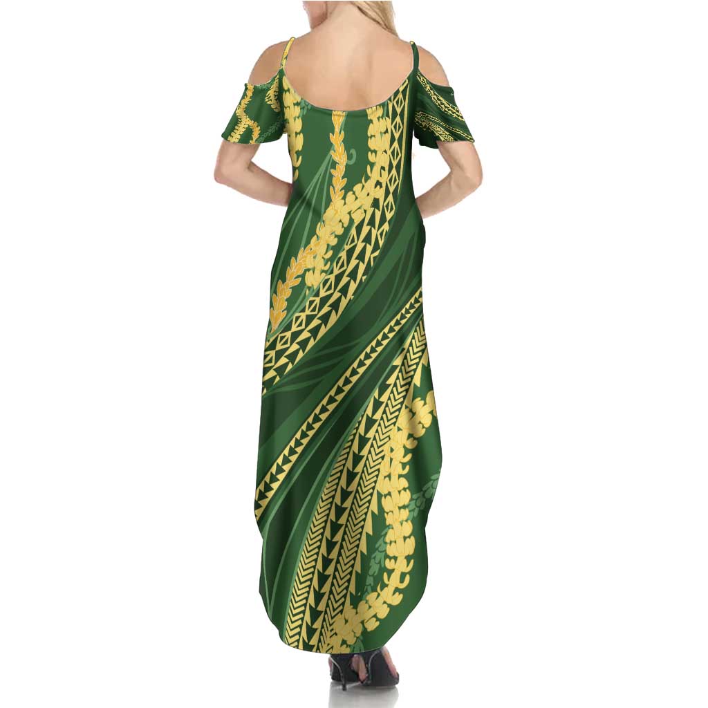 Polynesian Puakeniken Pikake Twisted Lei Summer Maxi Dress Emerald - Polynesian Pride